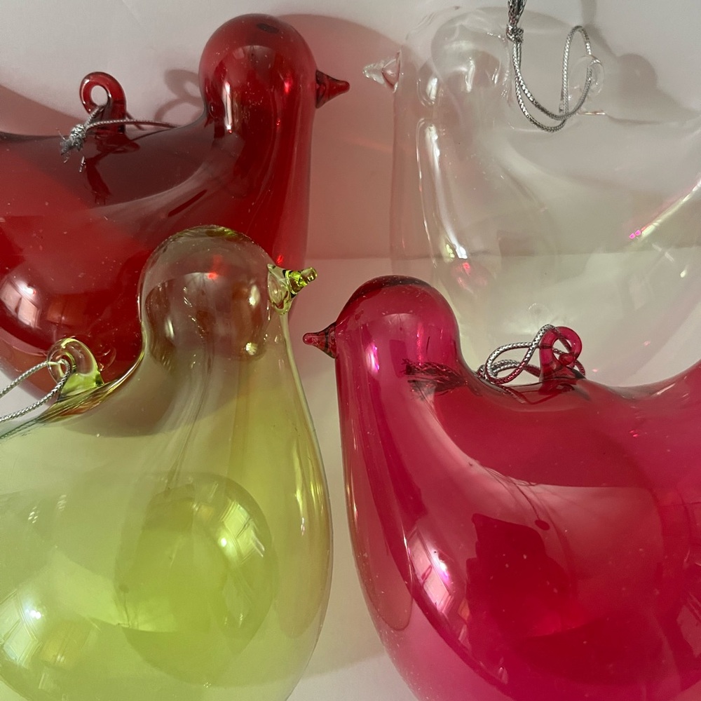 Vintage blown glass bird Christmas ornament, set of four